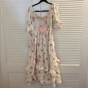 Floral White and Pink Maxi Dress